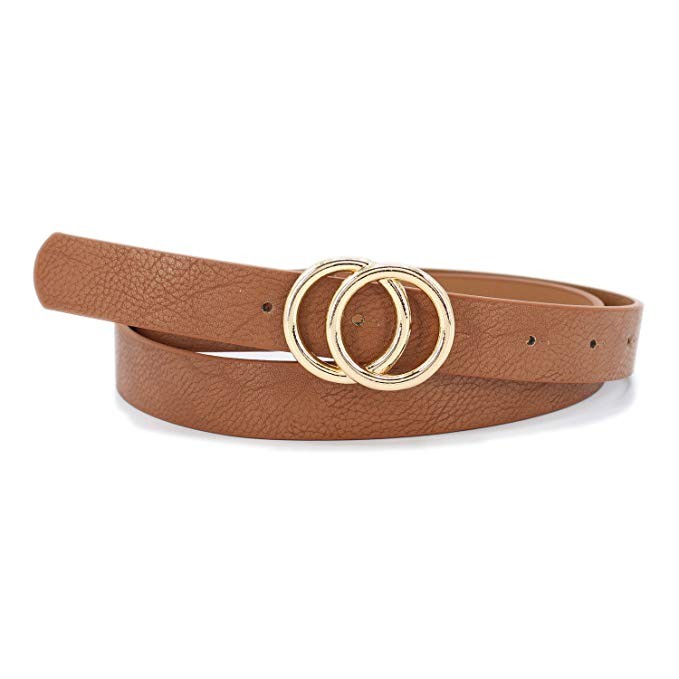 Women's 7/8"(2.2cm) Width Matt Soft Faux Leather Belt with Double O-Ring Buckle | Amazon (US)