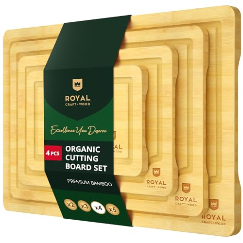 ROYAL CRAFT WOOD Wooden Cutting Boards for Kitchen Meal Prep & Cutting - Bamboo Wood Cutting Board Set with Deep Juice Groove Side Handles - Charcuterie & Chopping Butcher Block for Meat (4 Pcs) | Amazon (US)