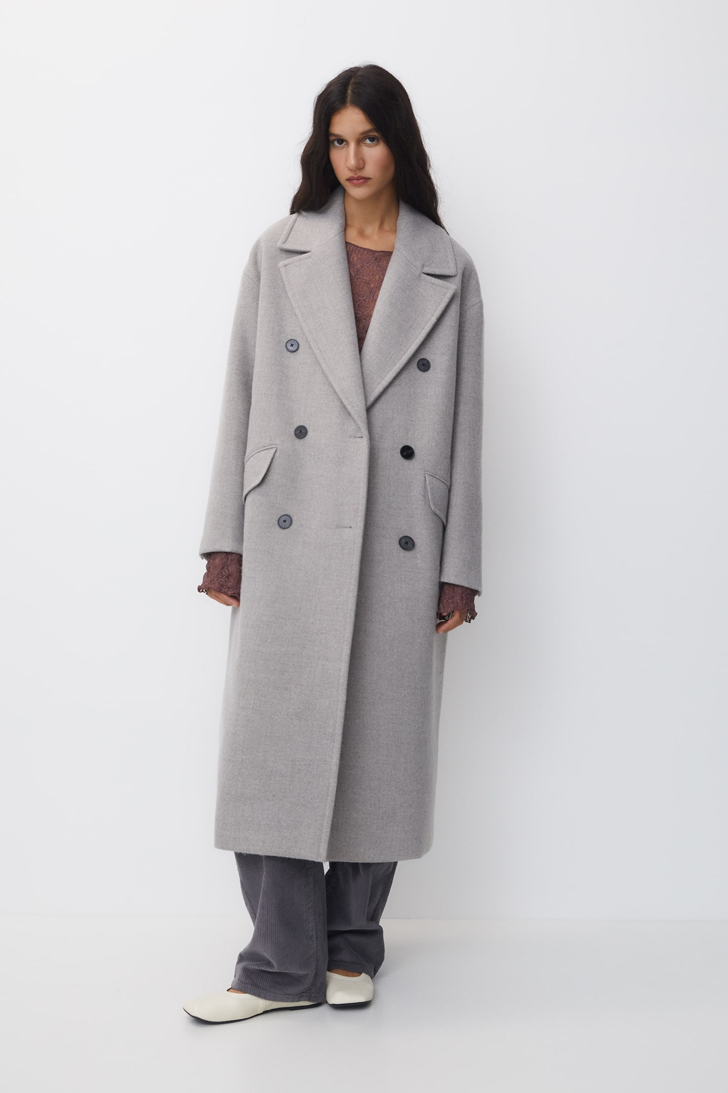 Long oversize felt texture coat | PULL and BEAR UK