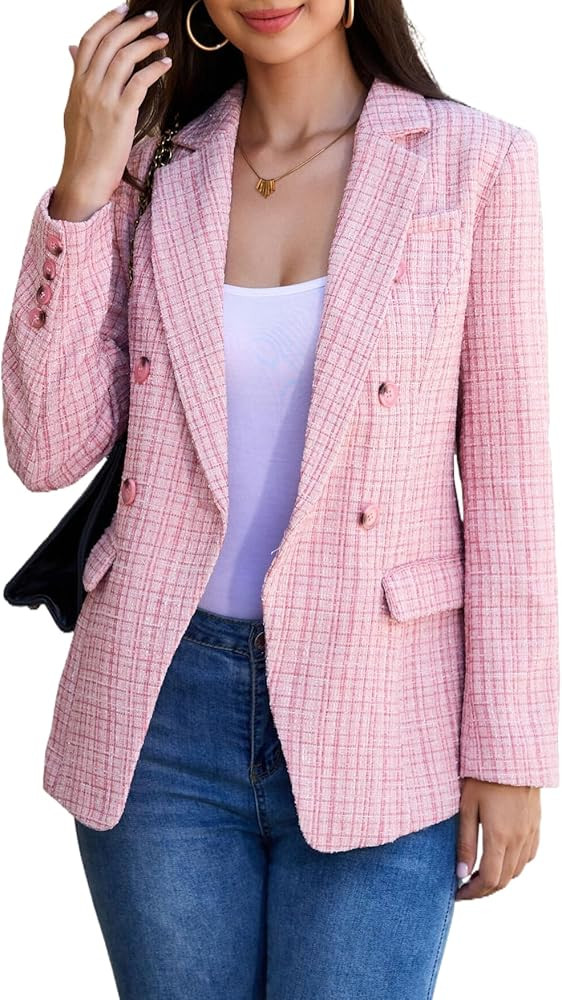 CCTOO Womens Tweed Blazers Casual Jackets Long Sleeve Oversized Open Front Plaid Blazer Jackets W... | Amazon (US)