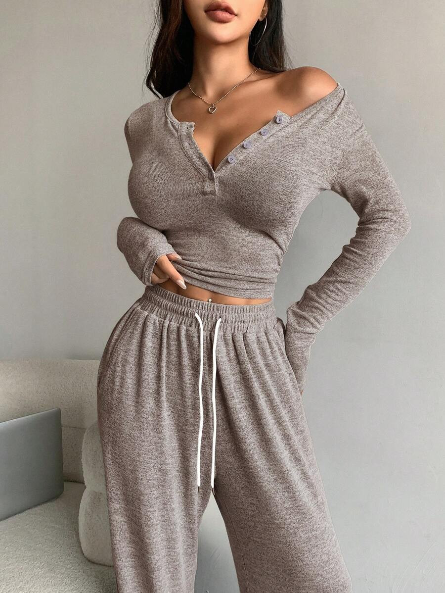 DAZY 2pcs/Set Solid Color Long Sleeve Suit For Women | SHEIN