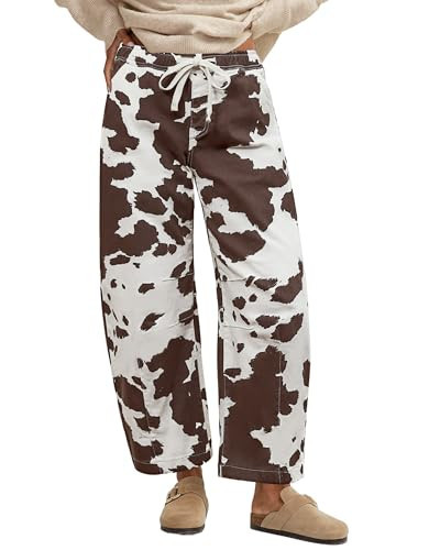 GRAPENT Wide Leg Jeans Women High Waisted Women Jeans High Waisted Wide Leg Pants for Barrel Rise Barrel Pull on Pants Baggy Cow Print Size Small US 4 to 6 | Amazon (US)