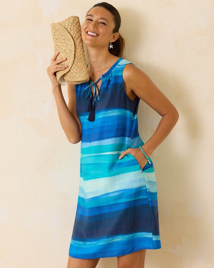 Azul Wave Split-Neck Stripe Dress | Tommy Bahama