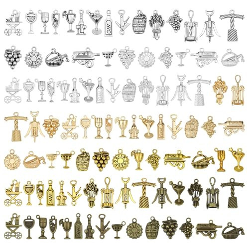 MEDIHOOL 100Pcs Wine Charms for Jewelry Making，Alloy Metal Wine Themed Charms Mixed Grape Cocktail Shape Pendant for Bracelets DIY Craft Gifts | Amazon (US)