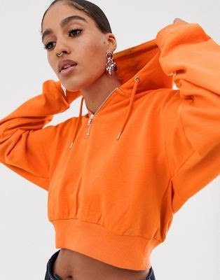 ASOS DESIGN cropped hoodie with half zip in orange | ASOS US