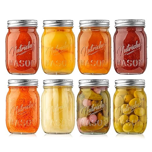 NutriChef 8-Pack 16 oz Mason Jars with Lids - Thick Glass Canning Jars with Stainless Steel Lids ... | Amazon (US)