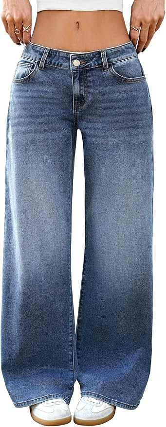ELLEVEN Low-Rise Baggy Jeans for Women Y2k Wide Leg Loose Denim Pants Stretchy Boyfriend Long Jea... | Amazon (US)