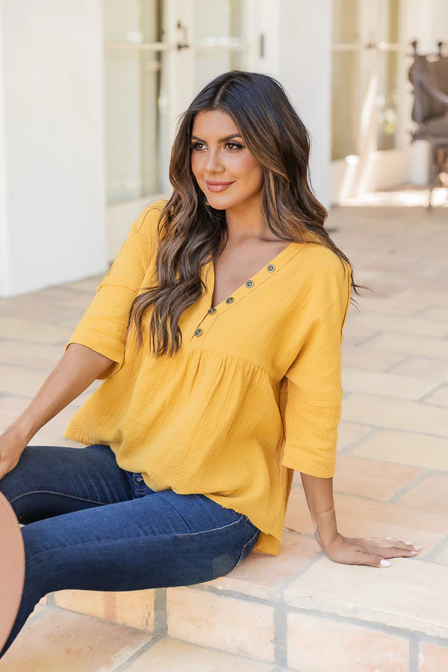 Same As It Was Mustard Button Detail Babydoll Top FINAL SALE | Pink Lily