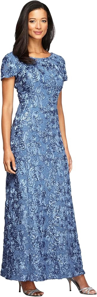 Alex Evenings Women's Long Rosette Mother of The Bride Dress with Short Sleeves, Wedding Guest (P... | Amazon (US)