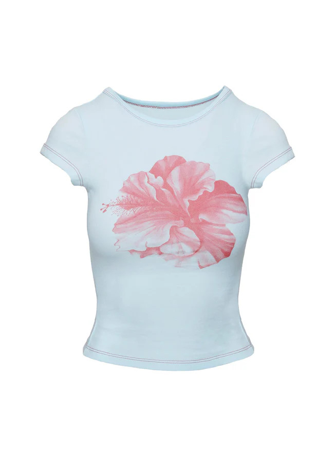 Owenz Hibiscus Baby Tee Blue | Princess Polly AU