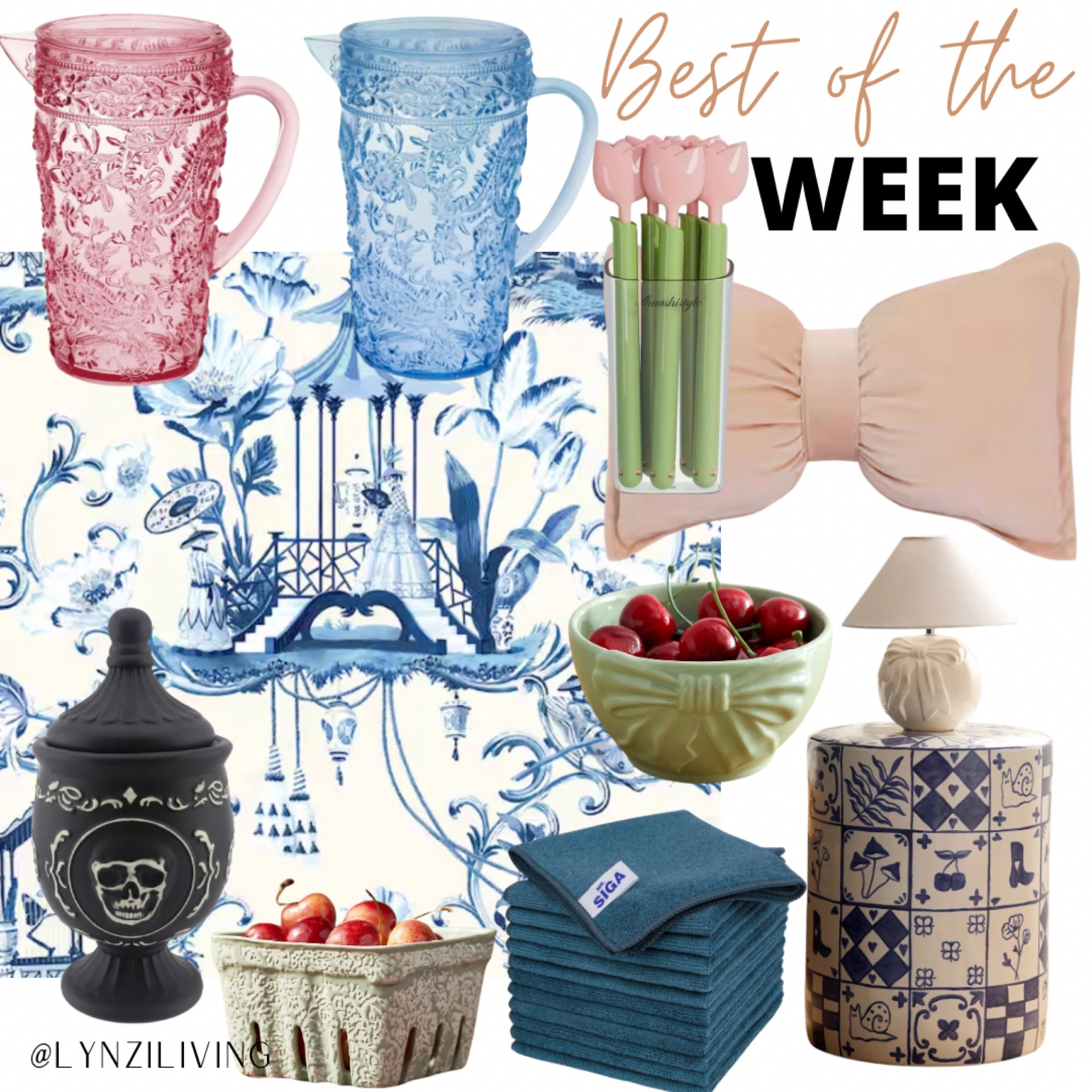 Best of the week - all of the most clicked items of last week 

Home decor finds, home decorations, pretty pitcher, plastic pitcher, pink pitcher, blue pitcher, blue toile wallpaper, Temu finds, black apothecary jar, Halloween jar, green berry basket, green bowl, bow bowl, teal kitchen towels, blue side table, Cottagecore side table, pink bow pillow, bow throw pillow, tulip bag clips, refrigerator magnet 

#LTKHome #LTKFindsUnder100 #LTKFindsUnder50
