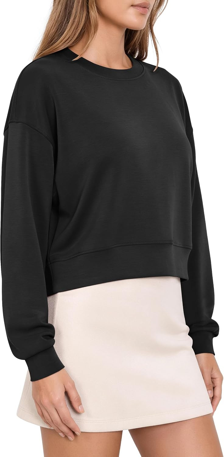 ODODOS Modal Soft Long Sleeve Cropped Sweatshirts for Women Oversized Crew Neck Pullover Crop Top | Amazon (US)
