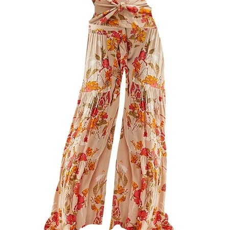 Cathery Women Palazzo Boho Summer Beach Cover Up Pants Causal Wide Leg Tie Waist Floral Printed Flow | Walmart (US)