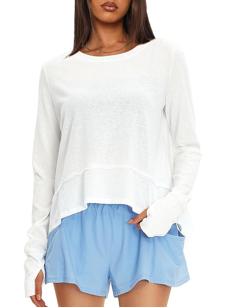 Darong Cotton Long Sleeve Workout Shirts for Women Loose Fit Athletic Yoga T-Shirts Casual Slouch... | Amazon (US)