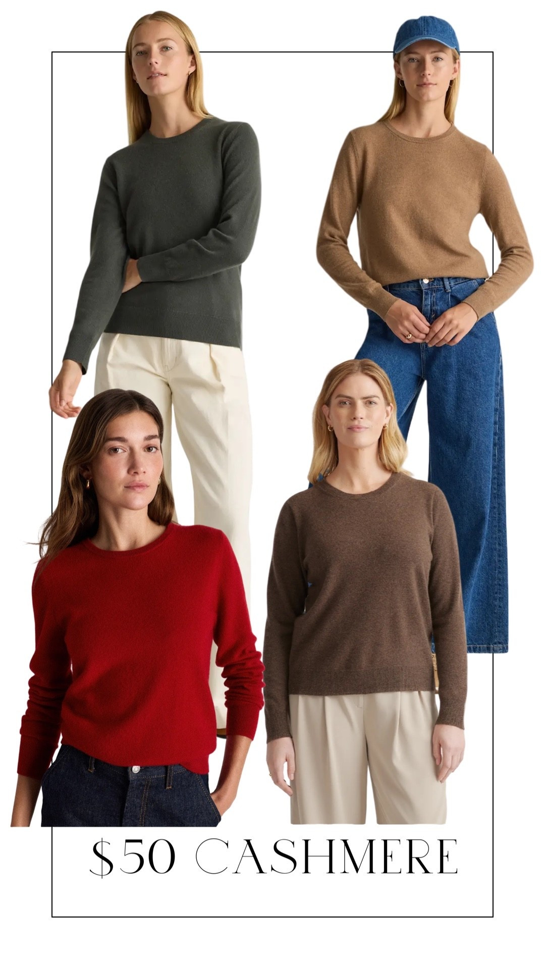 $50 cashmere sweaters in tons of color options 

#LTKgrwm #LTKMidsize #LTKootd