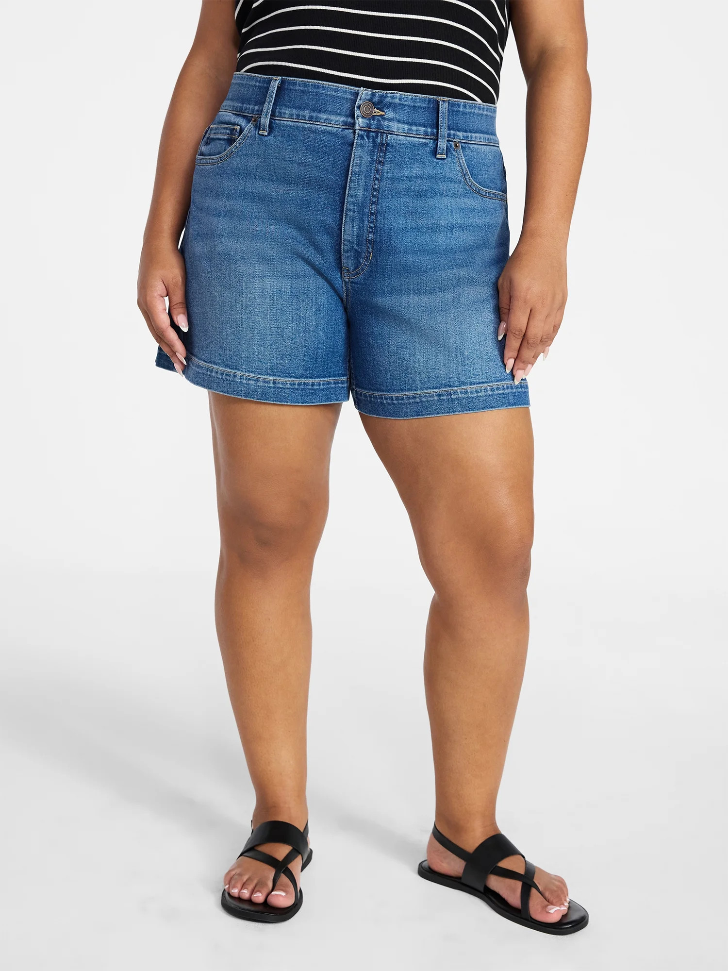 Terra & Sky Women's Plus High Rise A Line Denim Shorts, 5" Inseam, Sizes 16W-26W - Walmart.com | Walmart (US)