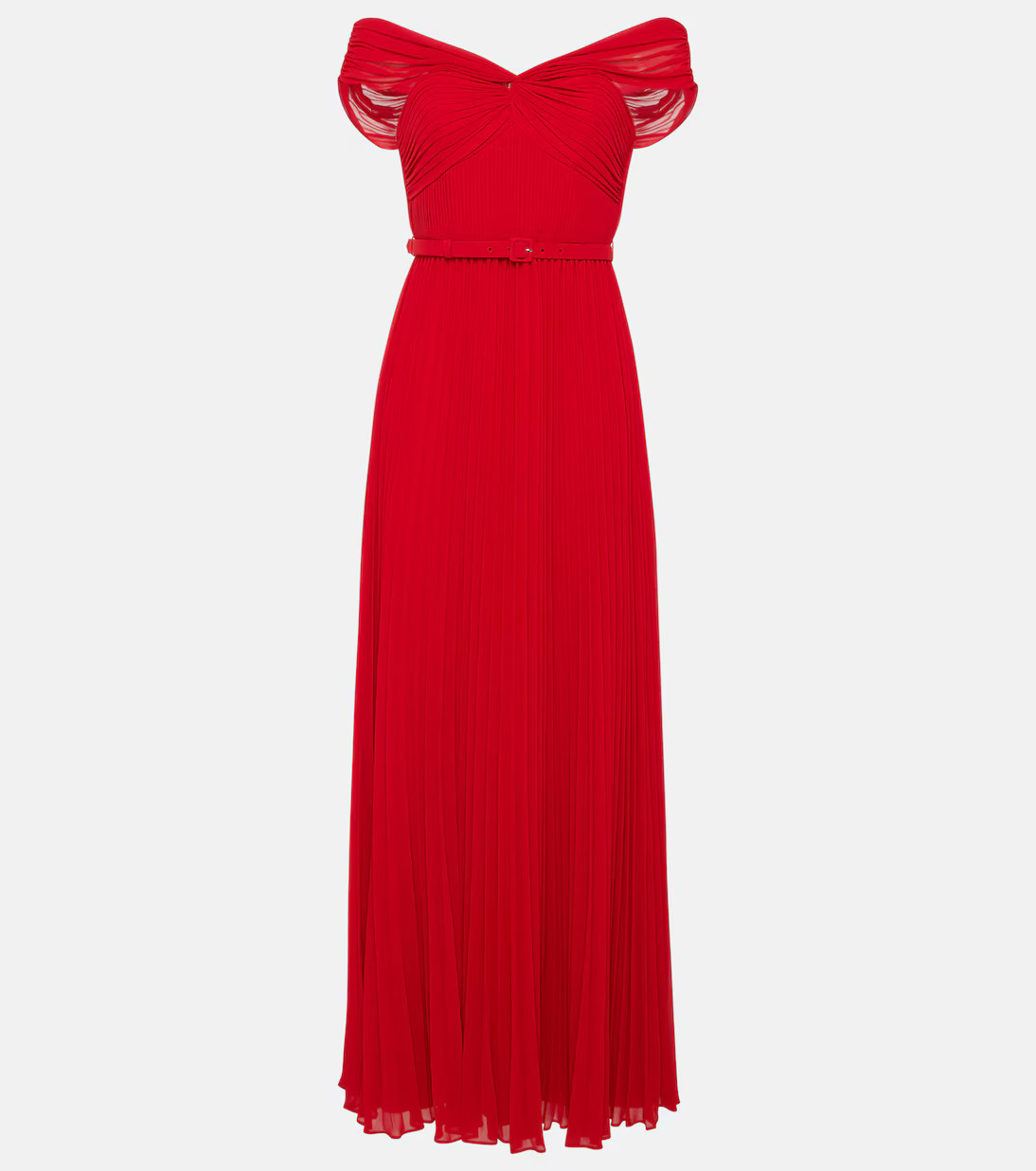 Pleated off-shoulder chiffon gown | Mytheresa (UK)