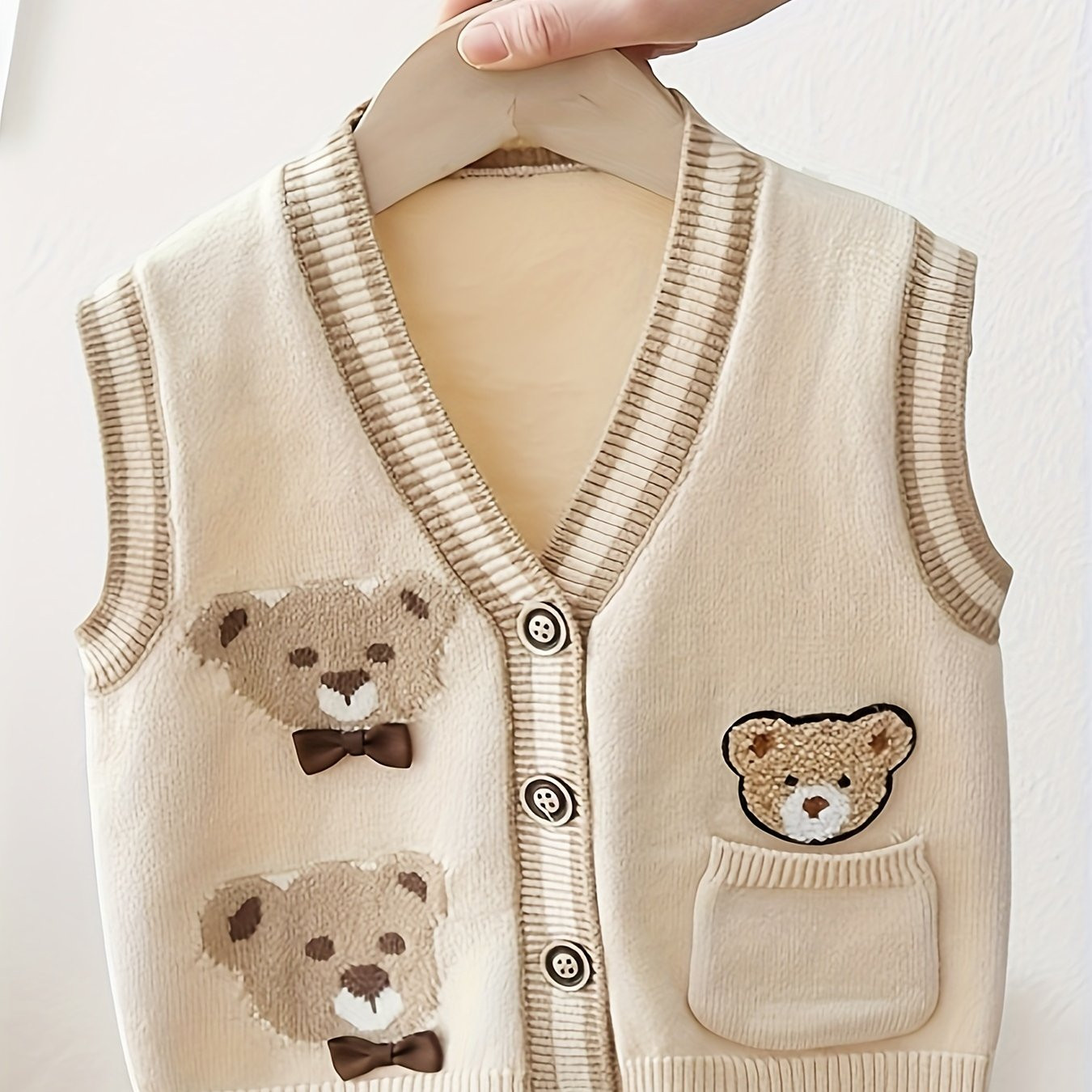 Boys Cute Bear Pattern Patched Preppy Uniform Knitted - Temu | Temu Affiliate Program