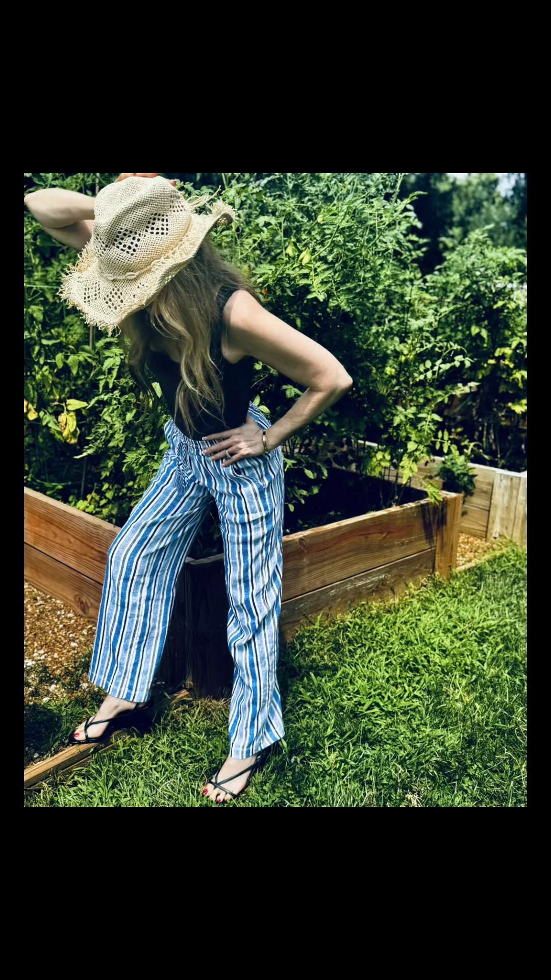 Gardening in my striped linen pants body suit and Sandler.  😂 if your on the hunt for comfortable pants for midsummer fall these are them.  

#LTKActive #LTKStyleTip #LTKFindsUnder100