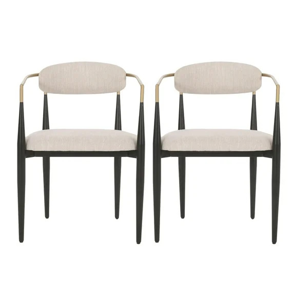 GDF Studio Camas Modern Fabric Upholstered Iron Dining Chairs, Set of 2, Beige, Black, and Gold -... | Walmart (US)