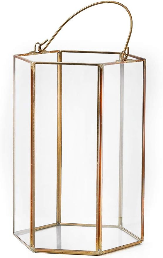 Amazon.com: Serene Spaces Living Clear Glass Hexagon Lantern with Gold Edges, Measures 8 inches T... | Amazon (US)