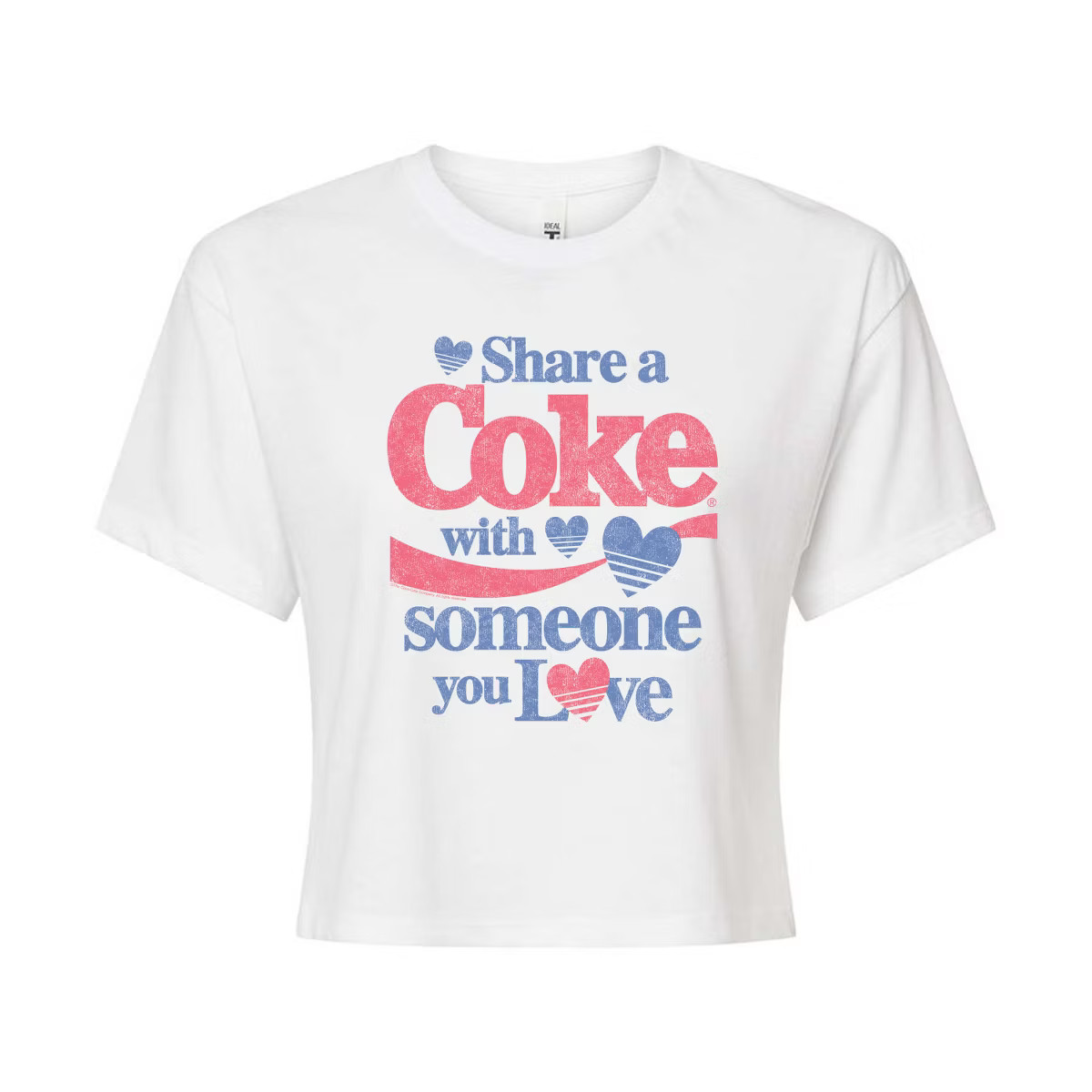 Women's Coca-Cola Share a Coke Hearts Cropped Graphic T-Shirt - White - Medium | Target