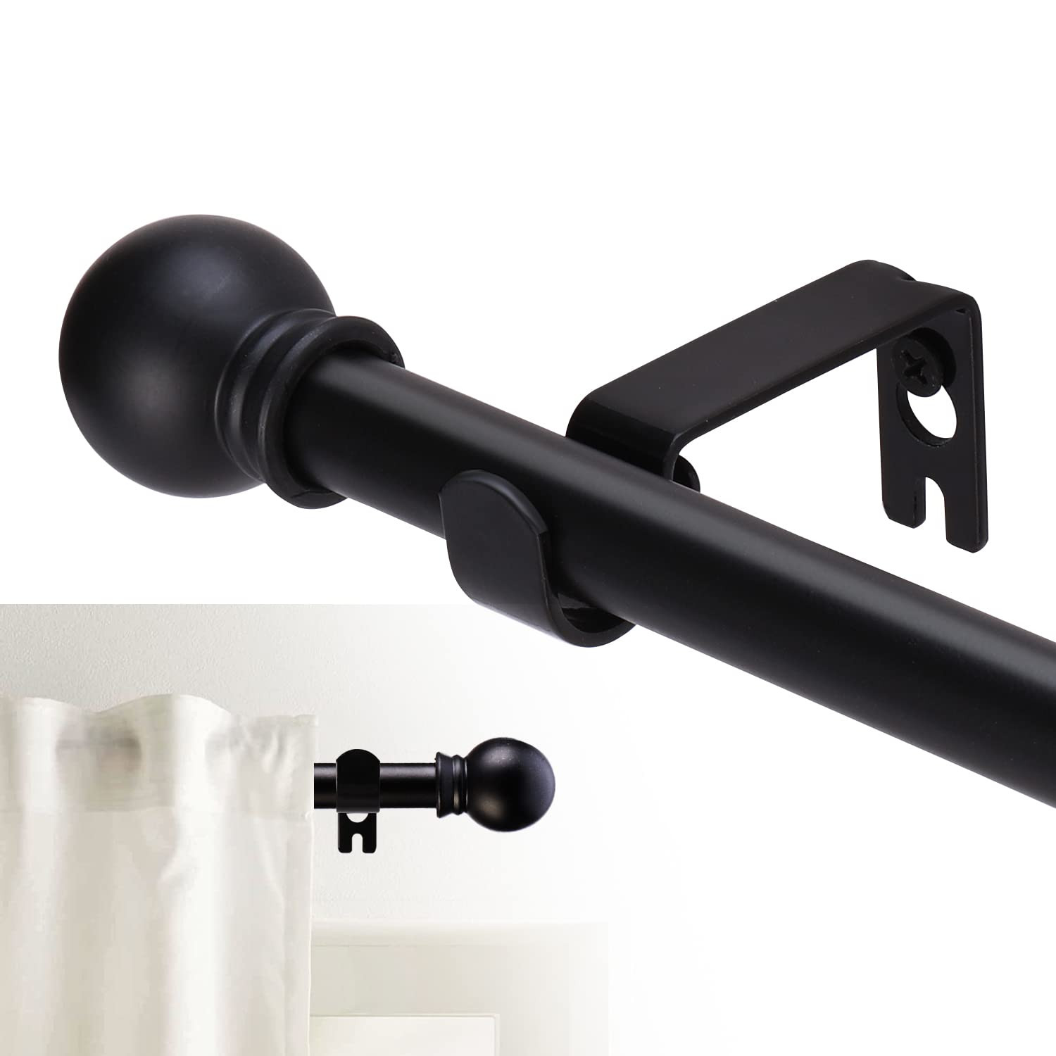 Curtain Rods for windows 32-48 inch, 5/8 inch Decorative Curtain Rod Set, Matte Black Splicing Heavy Duty Metal Curtain Rod with Brackets | Amazon (US)