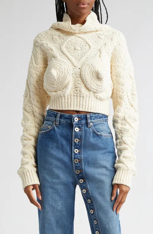Jean Paul Gaultier Madone Cable Knit Crop Sweater in Cream at Nordstrom, Size Small | Nordstrom