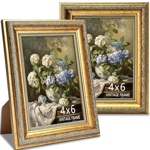ASTRDECOR 4x6 Picture Frames, Ornate Vintage Gold Photo Frames with Glass for Wall Decor or Tabletop Display, 4 x 6 gold picture frame with Distressed Rust-Like Finish, Retro Home Decor, 2 Pack | Amazon (US)