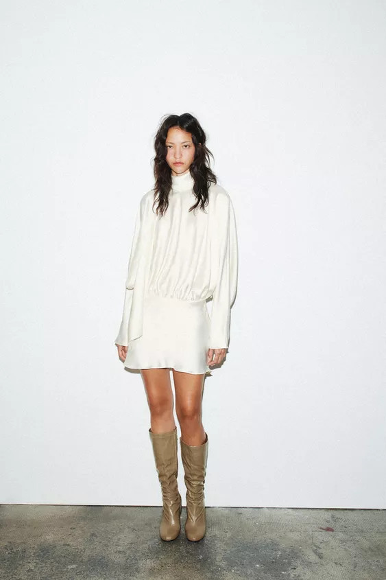 FOULARD SATIN EFFECT SHORT DRESS | Zara US