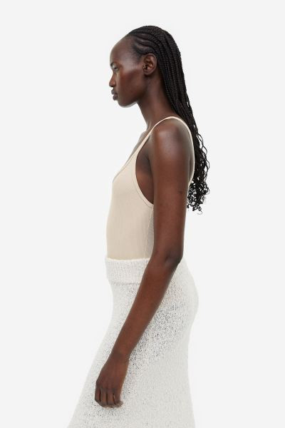 Ribbed Tank Top - Light beige - Ladies | H&M US | H&M (US + CA)