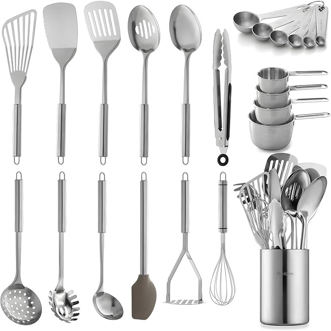 Abodpove Stainless Steel Cooking Utensils, 23 PCS Stainless Steel Kitchen Utensil Set with Utensi... | Amazon (US)