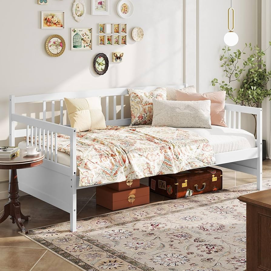 Giantex Twin Daybed Frame, Wooden Sofa Bed Guest Bed with Rails & Wood Slat Support, Dual-use Twi... | Amazon (US)