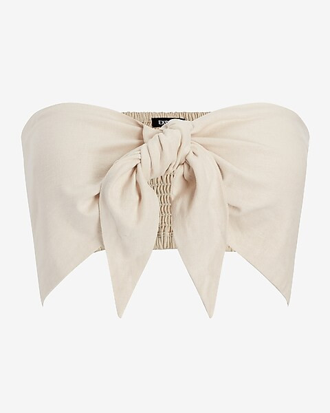 Linen-Blend Tie Front Bandeau Top | Express