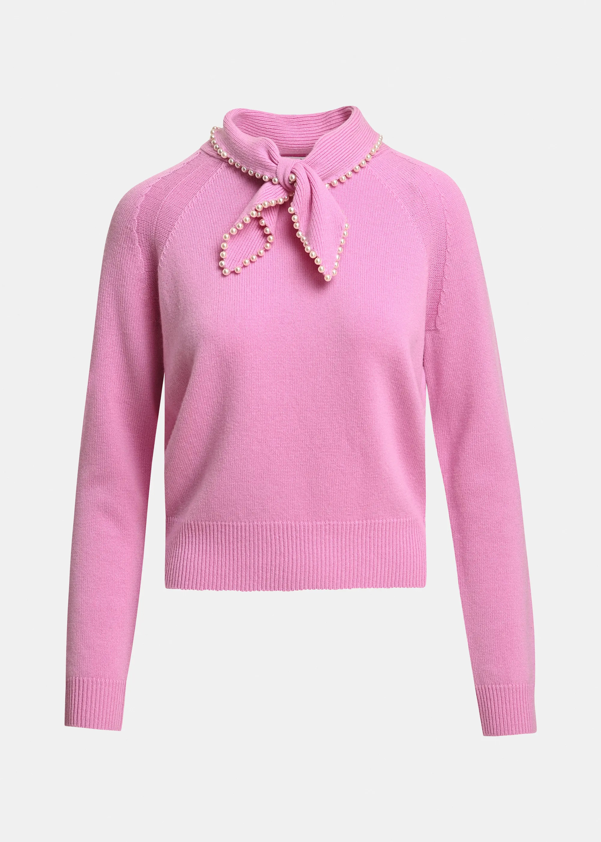 Pink wool-cashmere sweater with pearl-embellished bow collar | Essentiel Antwerp United Kingdom | Essentiel Antwerp