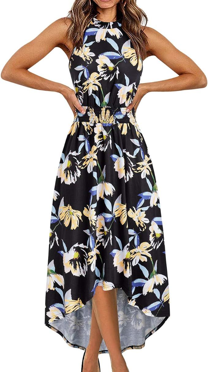 KILIG Women’s Summer Sleeveless Halter Neck Floral Print Causal Beach Party Midi Dress with Poc... | Amazon (US)