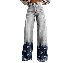 Women's Flare Bootcut Jeans Low Rise Wide Leg Baggy Stretch Denim Palazzo Pants Casual Boho Floral Print Bell Bottoms | Amazon (US)