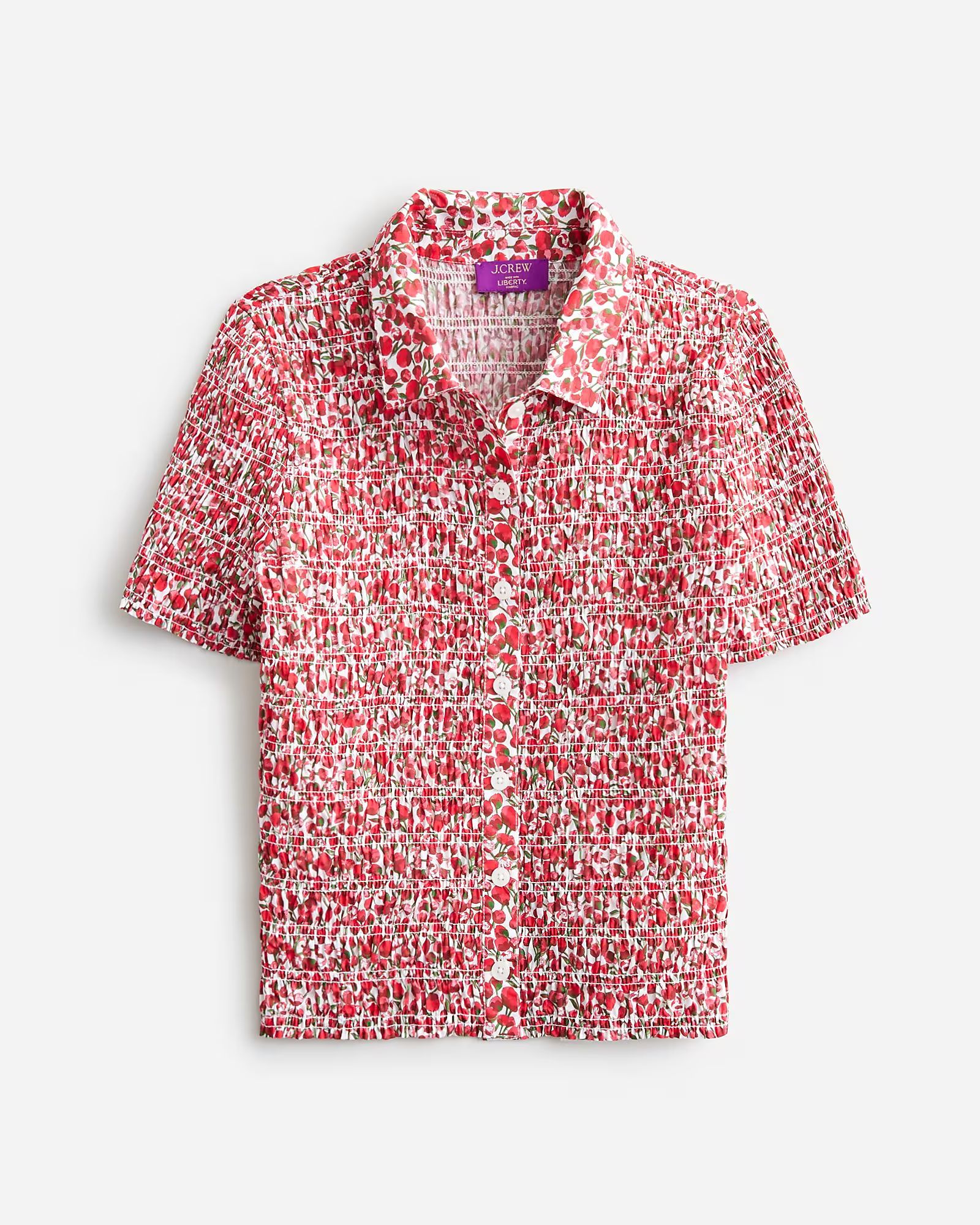 Smocked button-up shirt in Liberty® Eliza's Red fabric | J.Crew US