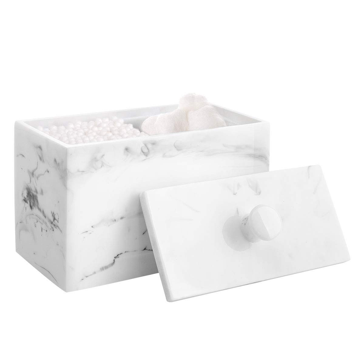 Cotton Swab Holder, Luxspire Resin Cotton Ball Canister with Lid, 2 Compartments Dispenser Storage B | Amazon (US)