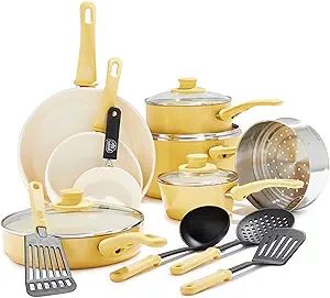 GreenLife Soft Grip Healthy Ceramic Nonstick, 16 Piece Cookware Pots and Pans Set, PFAS-Free, Dis... | Amazon (US)