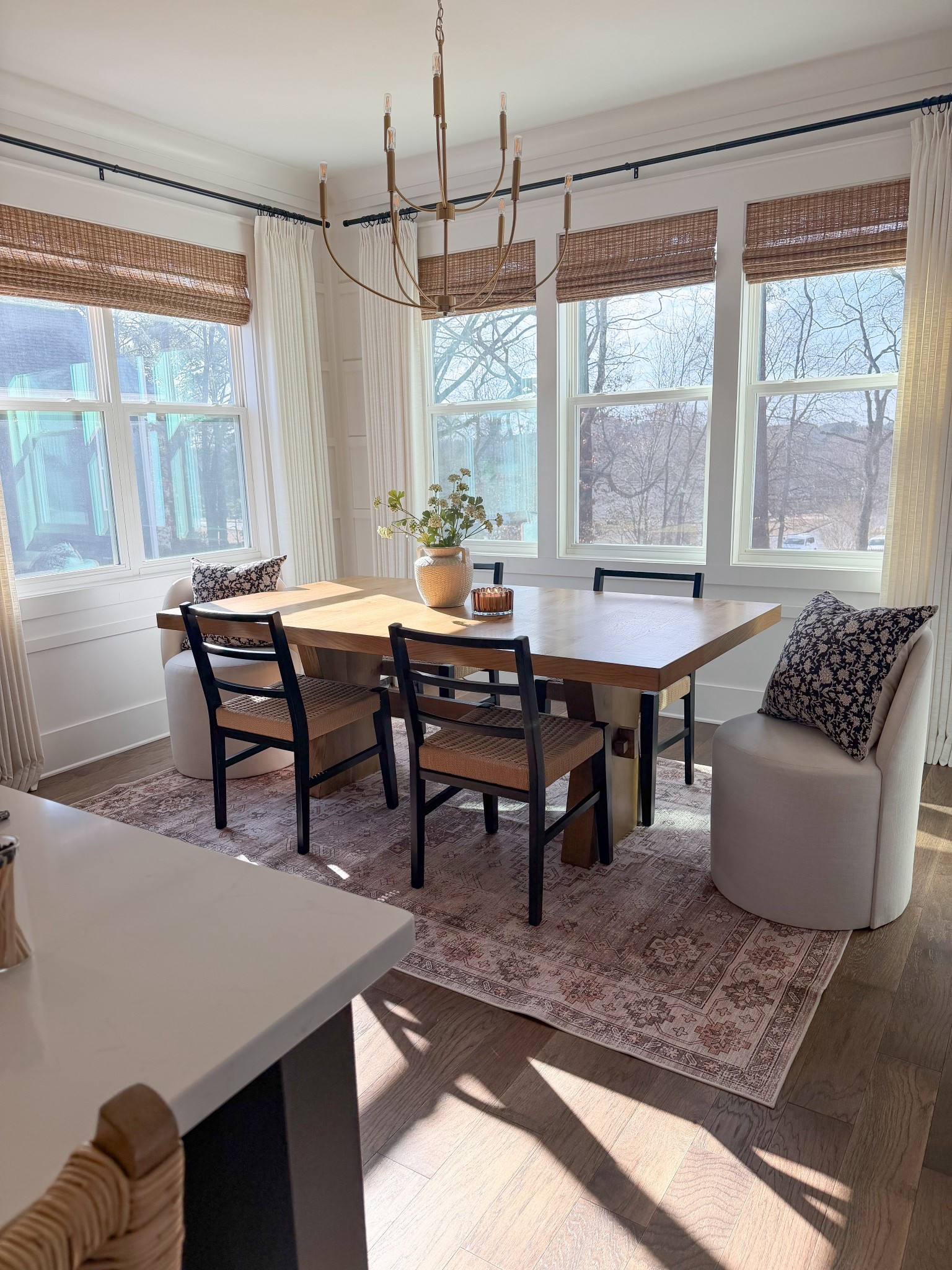 Beautiful new rug! Super affordable, I got a 6x9 for less than $110! 

It’s machine washable and perfect way to warm up your space! 

Dining nook, dining room, dining table, dining chairs, bamboo shades, pinch pleat curtains, washable rug 

#LTKHome

#LTKmomlife #LTKHome