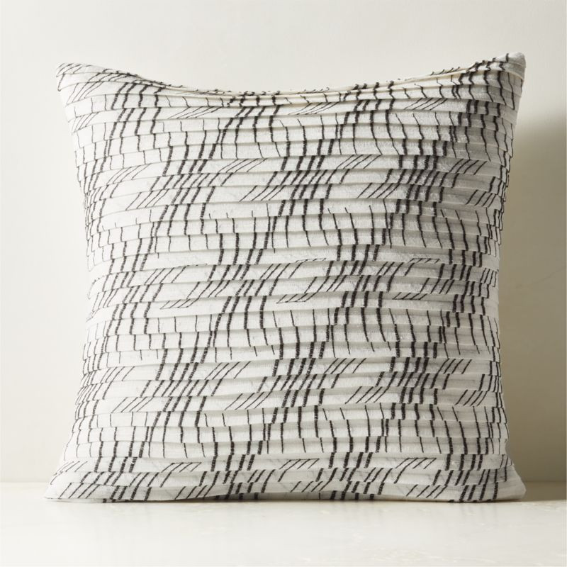 Lando Warm White and Black Pleated Silk and Linen Throw Pillow Cover 23"x23" + Reviews | CB2 | CB2