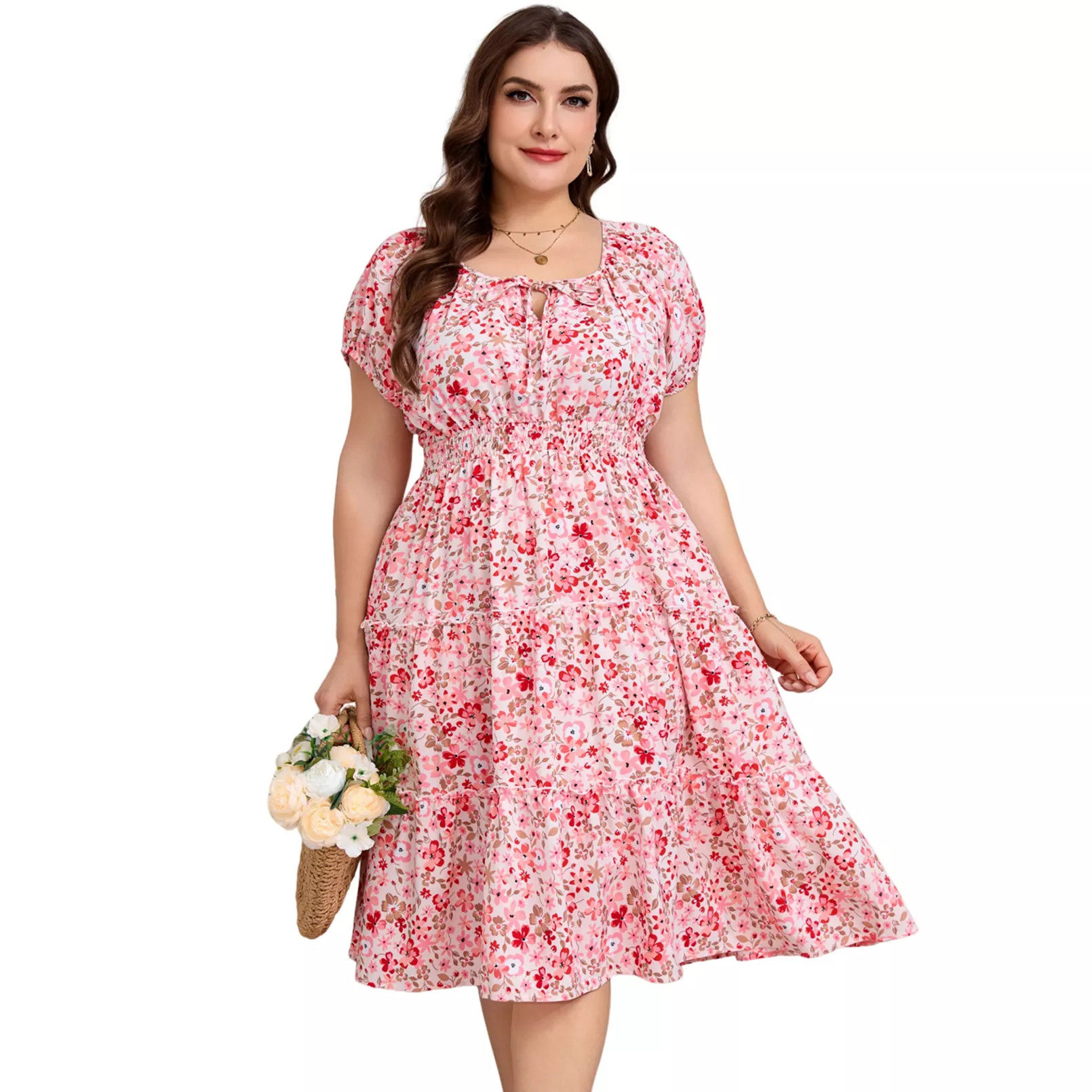 Women's Plus Size Square Neck with Pockets Midi Dress | Kohl's