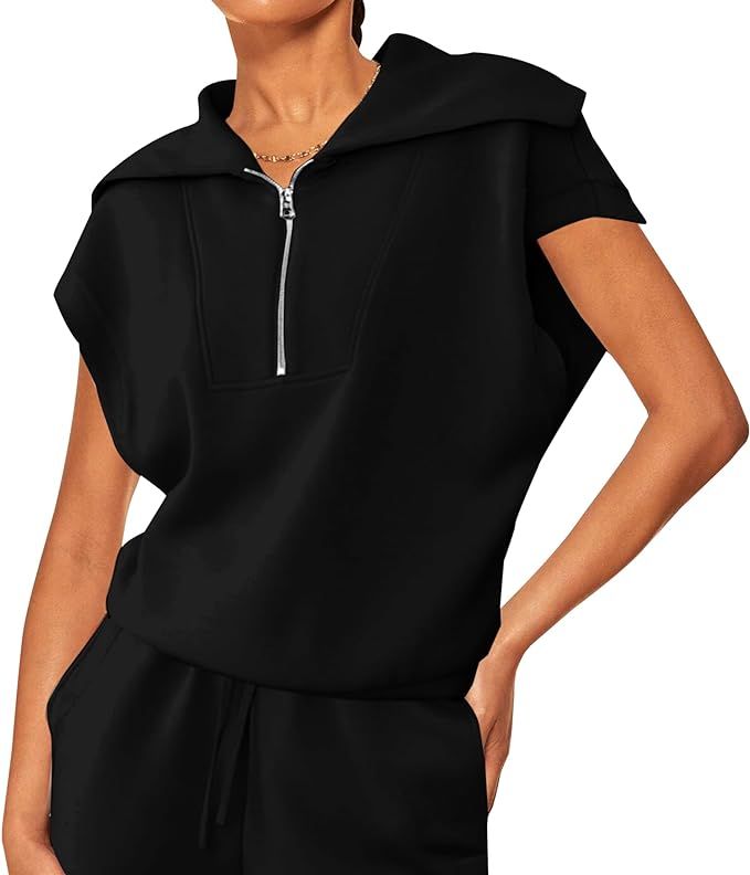 MISSACTIVER Womens Solid Basic Half Zip Lapel Sweatshirt Oversized Short Sleeve Loose Pullover Sw... | Amazon (US)