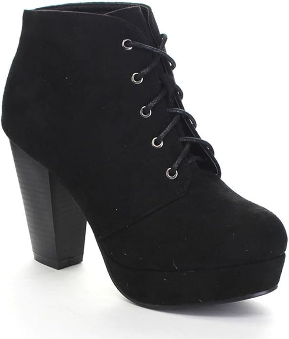 Forever Camille-86 Women's Comfort Stacked Chunky Heel Lace Up Ankle Booties | Amazon (US)