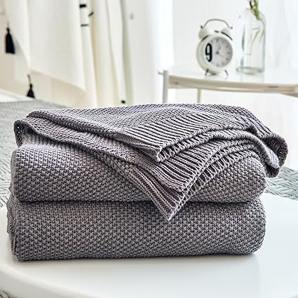 Longhui bedding Dark Grey Cotton Cable Knit Throw Blanket for Couch Sofa Chair Home Decorative, D... | Amazon (US)