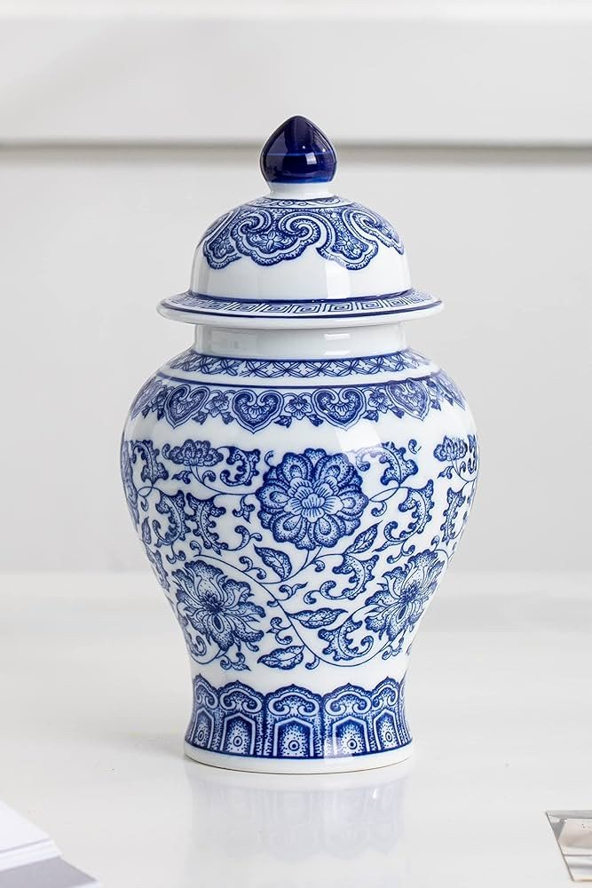 Blue and White Ginger Jar, Ceramic Chinoiserie Decorative Jars for Home, Office, Flower Vase Poce... | Amazon (US)