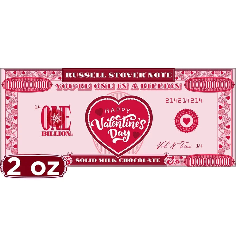 RUSSELL STOVER Valentine's Day One in a Billion Solid Milk Chocolate Bar, 2 oz. | Walmart (US)