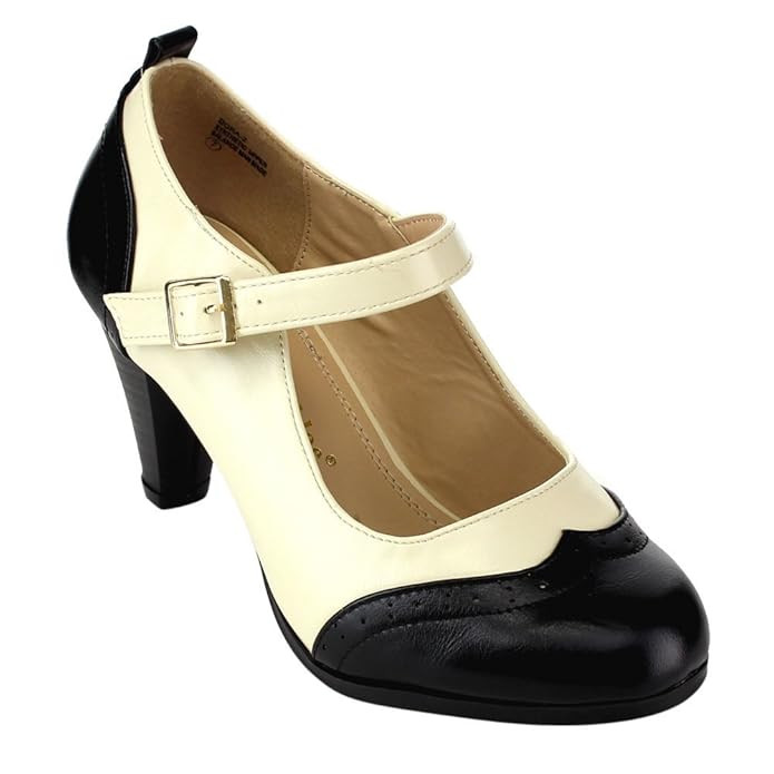 Chase & Chloe Dora-2 Women's Round Toe Two Tone Mary Jane Pumps | Amazon (US)