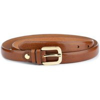 Thin Belt Womens Cognac Brown Leather Gold Buckle For Dresses | Etsy (US)